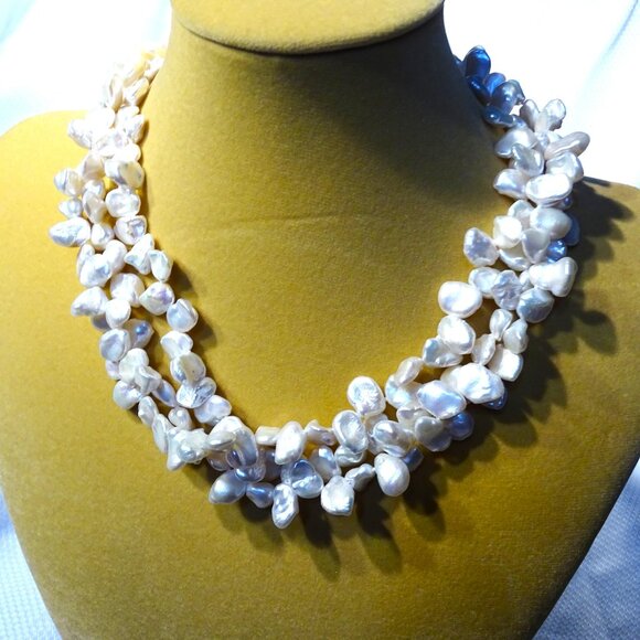 Sprig Three strand Pearl Necklace 17"  Sterling Silver 2" Extension - Picture 2 of 8